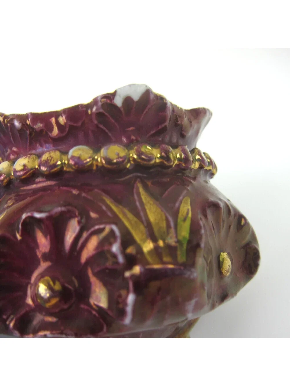 Antique Porcelain Footed Tea Cup & Saucer Set Burgundy & Gold Floral Demitasse